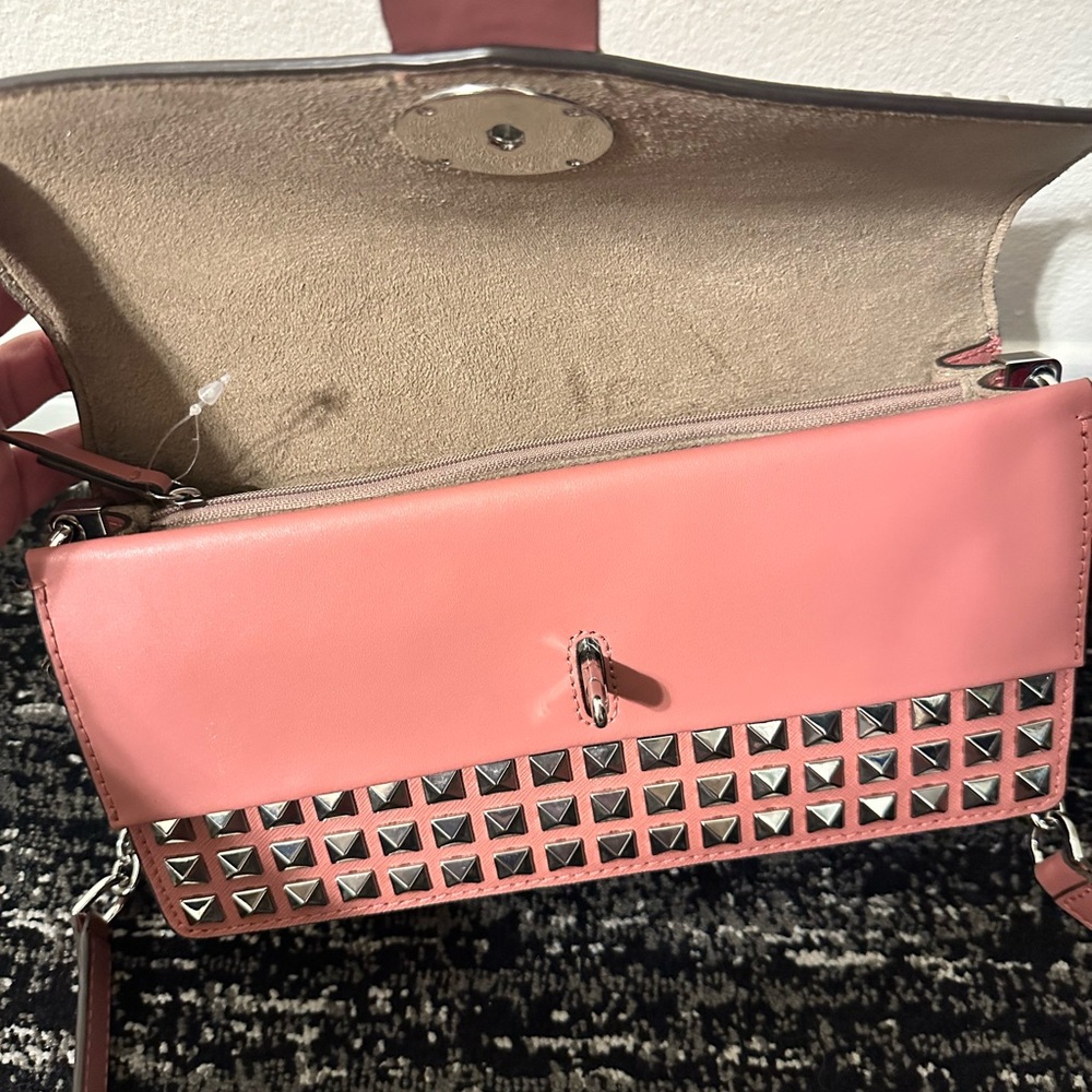 Michael Kors Greenwich Medium Studded Saffiano Leather Shoulder Bag Rose - Picture 3 of 4
